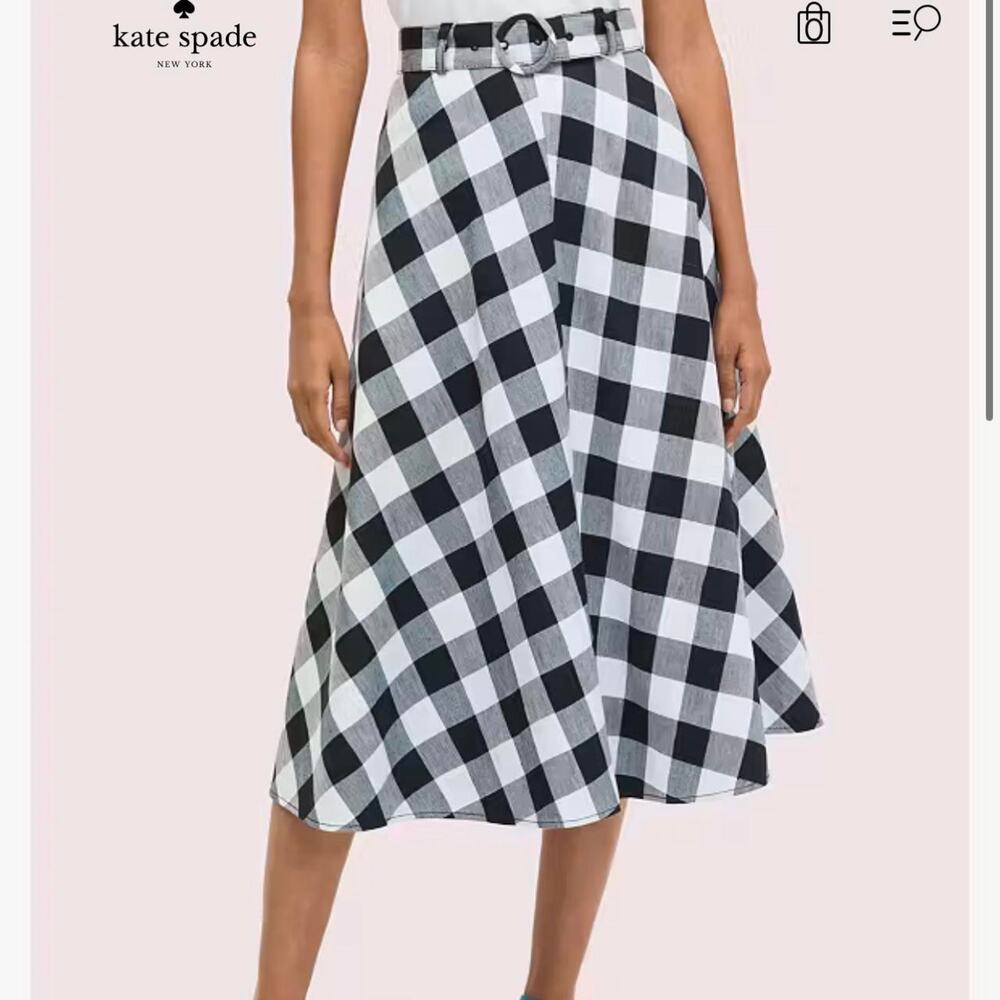 Kate Spade black and white gingham  linen blend midi skirt. Size 0